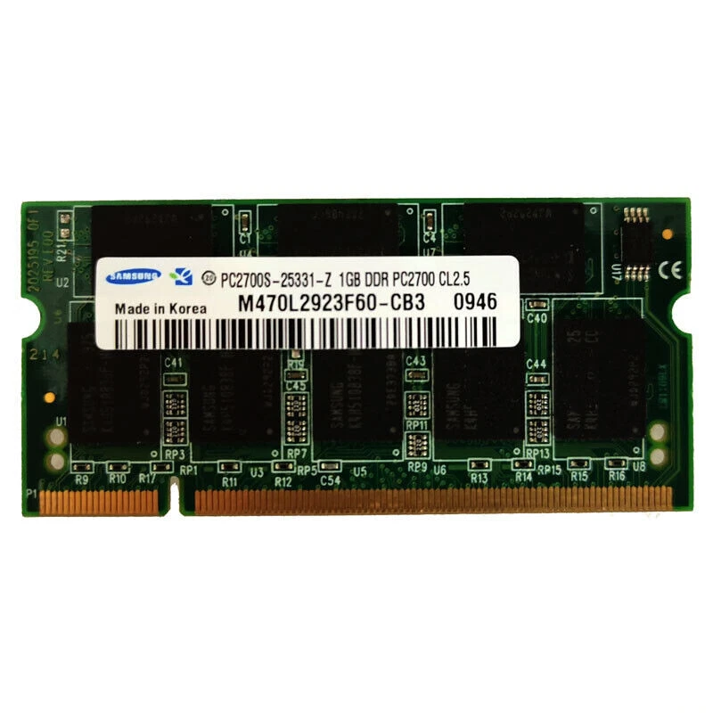 Original Samsung 1GB DDR PC2700S-25331 Sodimm 333MHz Memory RAM M470L2923DV0-CB3 - Image 1 of 4