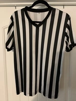 CAMISETA UNIFORME ÁRBITRO CORTE SECO Jersey Cuello en V Negro Blanco Rayas Adulto HOMBRE S Foto 1 de 4