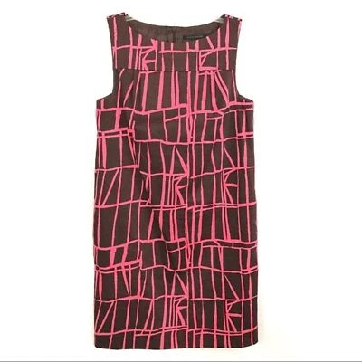 David Meister Shift Dress Size 4 Stretch Cotton Sleeveless Brown Pink Pockets - Image 1 of 4