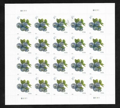 4c Blueberries 2022 Issue - MNH Pane of 20 - Image 1 of 2