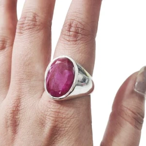 NATURAL RUBY CORUNDUM JULY BIRTHSTONE 925 STERLING SILVER PLAIN MENS SIGNET RING - Picture 1 of 9