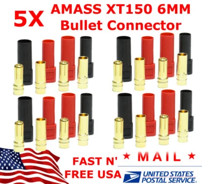5 set AMASS XT150 6MM Bullet Connector Plug Red Black Male / Female 150 Amps USA - Image 1 of 4