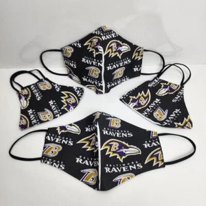 NFL Baltimore Ravens Logo Face Mask Black, Gold, Purple & White Large Size 4 Pk - Picture 1 of 8