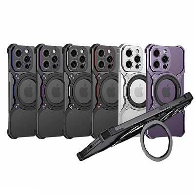 Funda a prueba de golpes con soporte de anillo de metal sin marco para iPhone 16 Pro Max 15 14 13 Foto 1 de 4