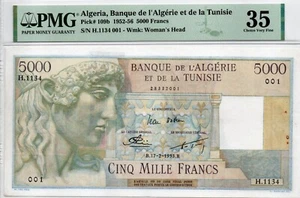 Algeria 5000 Francs 1952 - 1956 Pick 109b Rare (PMG 35 VF) - Picture 1 of 2
