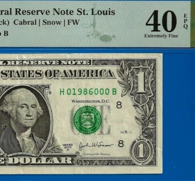 2003A $1 Federal Reserve Note PMG 40EPQ popular wanted birthday anniversary note - Image 1 of 3