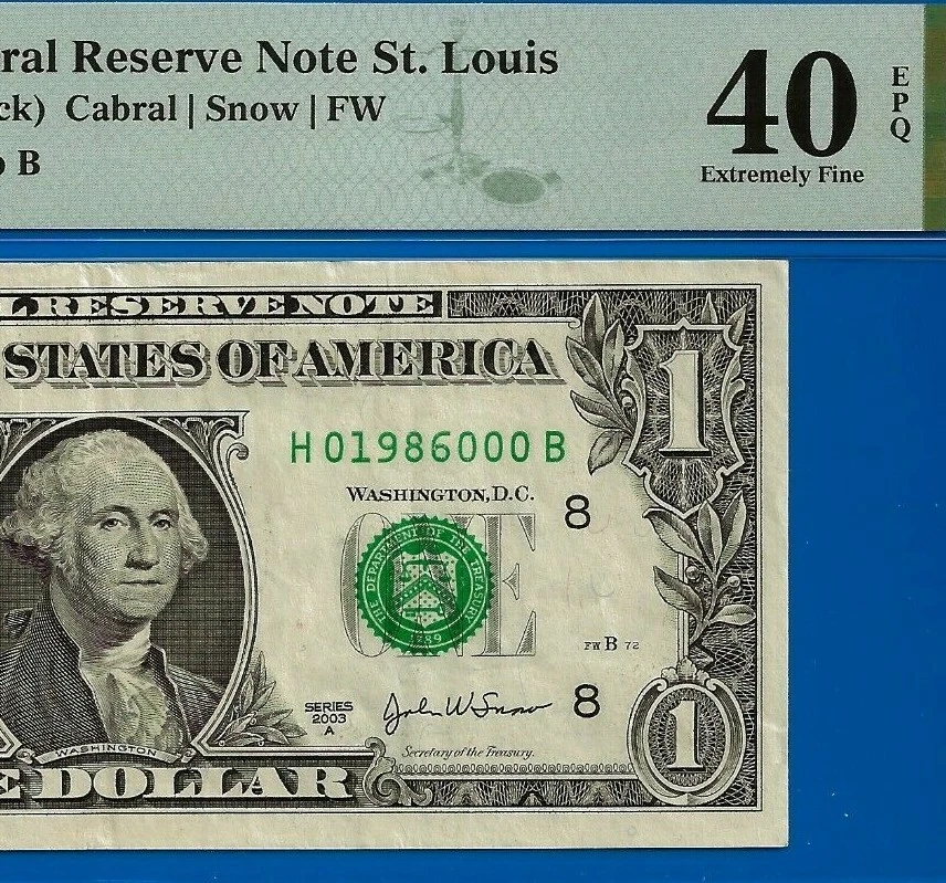 2003A $1 Federal Reserve Note PMG 40EPQ popular wanted birthday anniversary note - Image 1 of 3