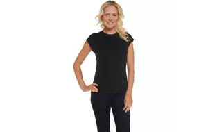 Camiseta Lisa Rinna Collection Extendida Cuello Escote Negro S A309273 QVC J - Imagen 1 de 3