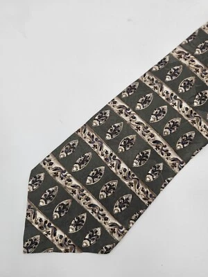 Gravata masculina de seda designer Texas vintage John L Ashe tradicionalista verde azul creme - Imagem 1 de 4