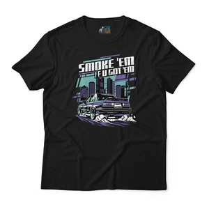 Retro Urban Car T-Shirt - 'Smoke 'Em If You Got ‘Em’ Slogan - Classic Fit - Picture 1 of 7