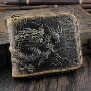 Herren Geldbörse Fly Dragon Clutch Reißverschluss Karte Geldbörse (Echtes Rindsleder) - Bild 1 von 5