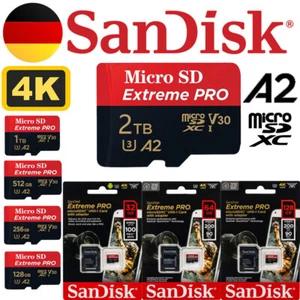 Sandisk Micro SD Karte Speicherkarte 256GB 512GB 1TB 2TB Ultra Extreme PRO NEU - Zdjęcie 1 z 25