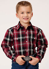 Roper Boys Kids Red 100% Cotton Saddle Plaid L/S Shirt