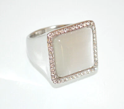 Anello donna argento pietra grigio veretta strass cristalli fedina elegante UN57 - Immagine 1 di 4