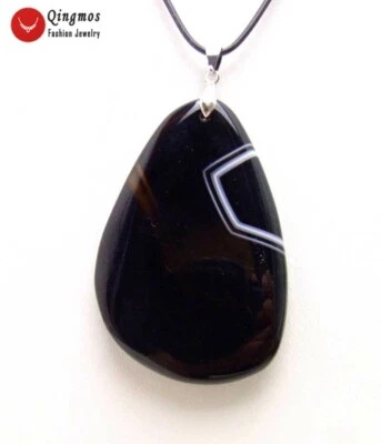 40*60 毫米水滴天然条纹黑色玛瑙吊坠项链女式 18 英寸 Chokers — 第 1/4 张图片