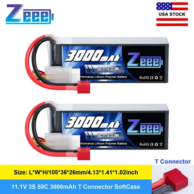 2x Zeee 11.1V 50C 3S Lipo Battery 3000mAh T Plug for RC Airplane UAV Drone Car - Image 1 of 4