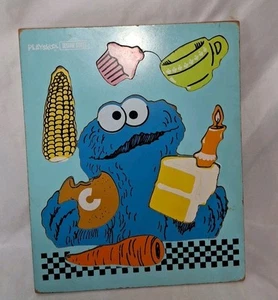 1973 Vintage  Playskool Wood Puzzle Sesame Street Cookie Monster Muppet - Picture 1 of 6