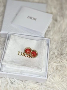 Dior Red Logo Pearl Detail Earrings with Box and Pouch - Authentic - Picture 1 of 3