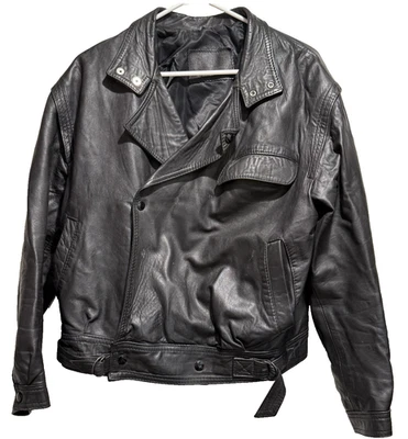Chaqueta de moto de cuero negra vintage años 70 80 talla mediana - Hecha en Inglaterra Foto 1 de 4