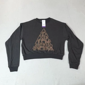 Felpa Def Leppard donna XS nera girocollo cropped pullover fascia grafica - Foto 1 di 11