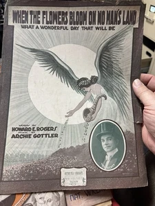 1918 11x14 WW1 Sheet Music WHEN THE FLOWERS BLOOM ON NO MAN’S LAND - Picture 1 of 1