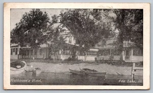 Postal vintage en blanco y negro de Mathieson's Hotel Fox Lake Illinois - Imagen 1 de 2