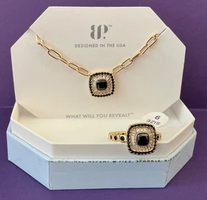 BP Necklace & Ring Set "The Aspen Necklace” NK97448 / RG46437 Onyx CZ Gold Sz 9 - Picture 1 of 4