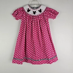Three Sisters Bischof gesmoktes Boutique-Kleid Minnie Mouse rosa gepunktet Größe 4T - Bild 1 von 9