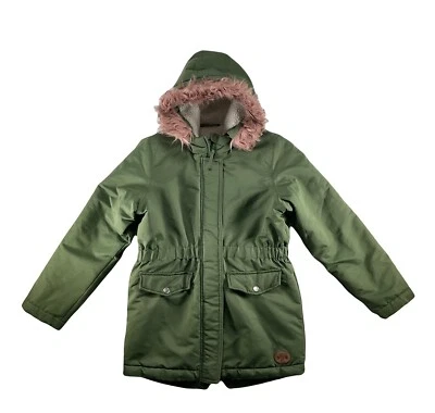 Bass Pro Shop Faux Fur Trim Park Zip Hooded Jacket Coat Green Girls L 10/12 - Image 1 of 4