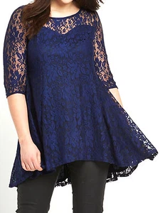 NEW - EX SO FABULOUS NAVY BLUE ALL OVER LACE SWING TOP - IN SIZES 14 - 22 - Picture 1 of 4