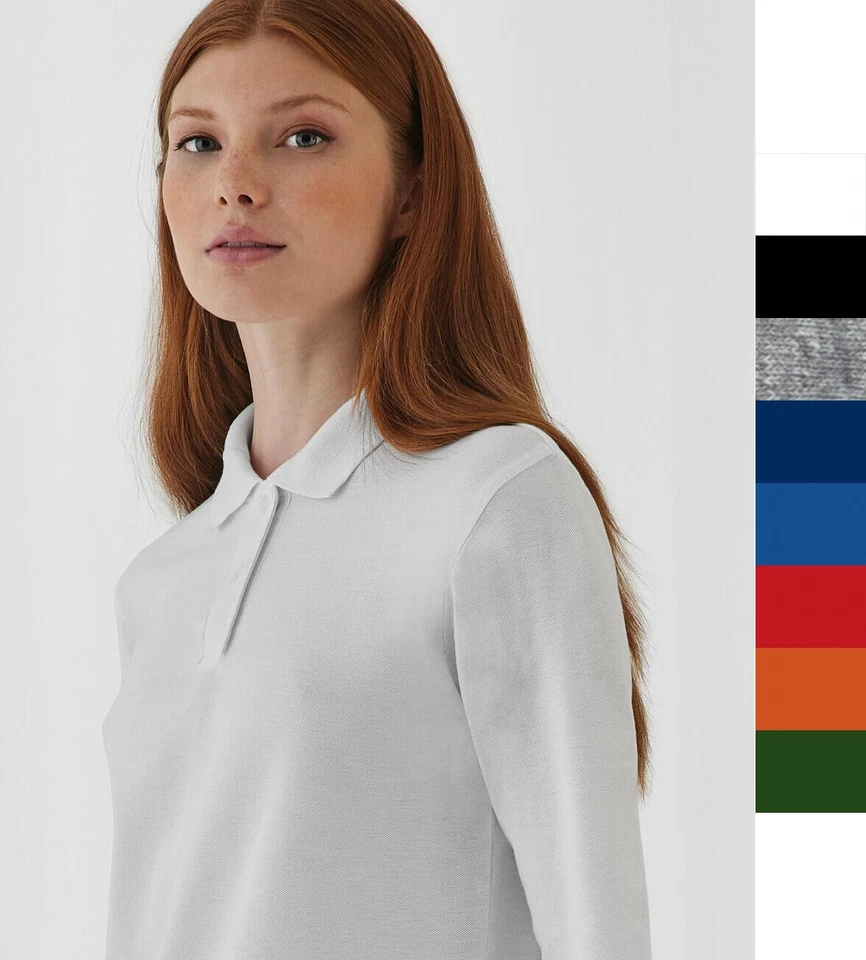 2 Stück Set Damen Regular Fit Poloshirt B&C Baumwolle 40°C XS-3XL ID.001 LSL PWI - Bild 1 von 4