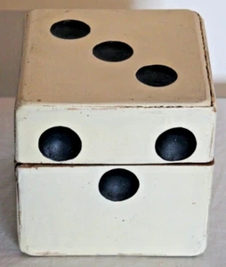 Vintage Wooden Dice Trinket Box Hand Painted Resembles Dice Large Size #2 - Picture 1 of 11