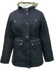 Womens Blue Parka Coat Long Jacket Fleece Lined Faux Fur Trim Hood Ladies Plus