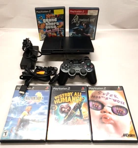 Sony PlayStation PS2 Slim SCPH-70001 Console/Controller/Cords TESTED w 5 Games - Picture 1 of 21