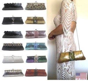 Damen Abend Clutch Metall Netz Party Abschlussball Hochzeit Bankett Handtasche USA-Bestand "neu" - Bild 1 von 64