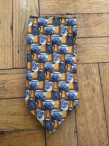 Corbata vintage Ermenegildo Zegna amarilla/azul estampada geométrica, corbata 100 % seda - Imagen 1 de 2