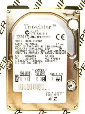 IBM 10GB Travelstar DARA-212000 IDE 07N4074 Laptop Hard Drive WIPED & TESTED! - Image 1 of 4
