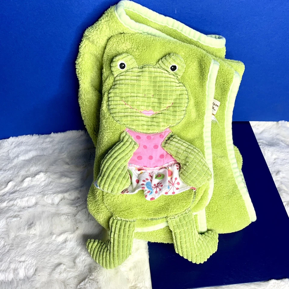 MAISON CHIC зеленый вельвет лягушка розовый милый безопасности флисовое детское одеяло 38 «x 29» - Изображение 1 из 4