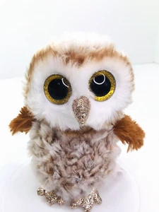 TY TySilk Beanie Boos Percy Brown White Fuzzy Owl 6" Plush Glitter Eyes 2021 - Picture 1 of 5