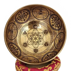 8" Large Handmade Bronze Singing Bowl Tibetan Carving Nepal Therapy Meditation - Picture 1 of 7