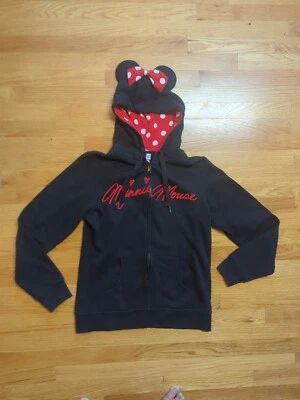 Disney Parks Women L Sweatshirt Full Zip Hoodie Minnie Mouse Ears Embroidered  - Image 1 of 4
