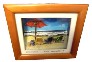 Vtg Beachy Keen Scott Westmoreland Shadow Box 3D Art Ocean Beach Chairs Waves - Picture 1 of 9