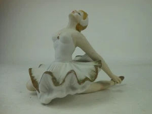 Bisque Mid Century Ballerina Figurine Posing Stretch 7 3/4" Long - Picture 1 of 12