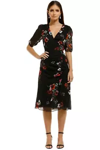 NICHOLAS Silk Tea Wrap V Neck Dress Floral Size 10 AU RRP 598 WITH DEFECTS - Picture 1 of 9
