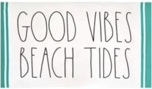 Rae Dunn "Good Vibes, Beach Tides" Beach Towel NEW 36” x 68” White, Teal Green - Picture 1 of 12