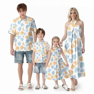 Family Hawaiian Matching Outfits Vacation Summer Tropical Halter Dress&Shirts F2 - Picture 1 of 24