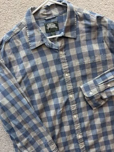 Roots Canada Flannel Shirt Mens 2XL Blue Plaid Button Long Sleeve XXL Hike Camp - Picture 1 of 12