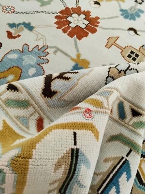 White & Multicolor Oushak Wool Rug 8X10 Area Rug For Bedroom Office Custom Rug . - Image 1 of 4