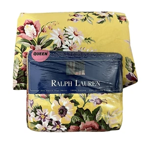 Juego de sábanas Ralph Lauren Sophie Brooke Queen amarillo floral ajustado plano romántico - Imagen 1 de 4
