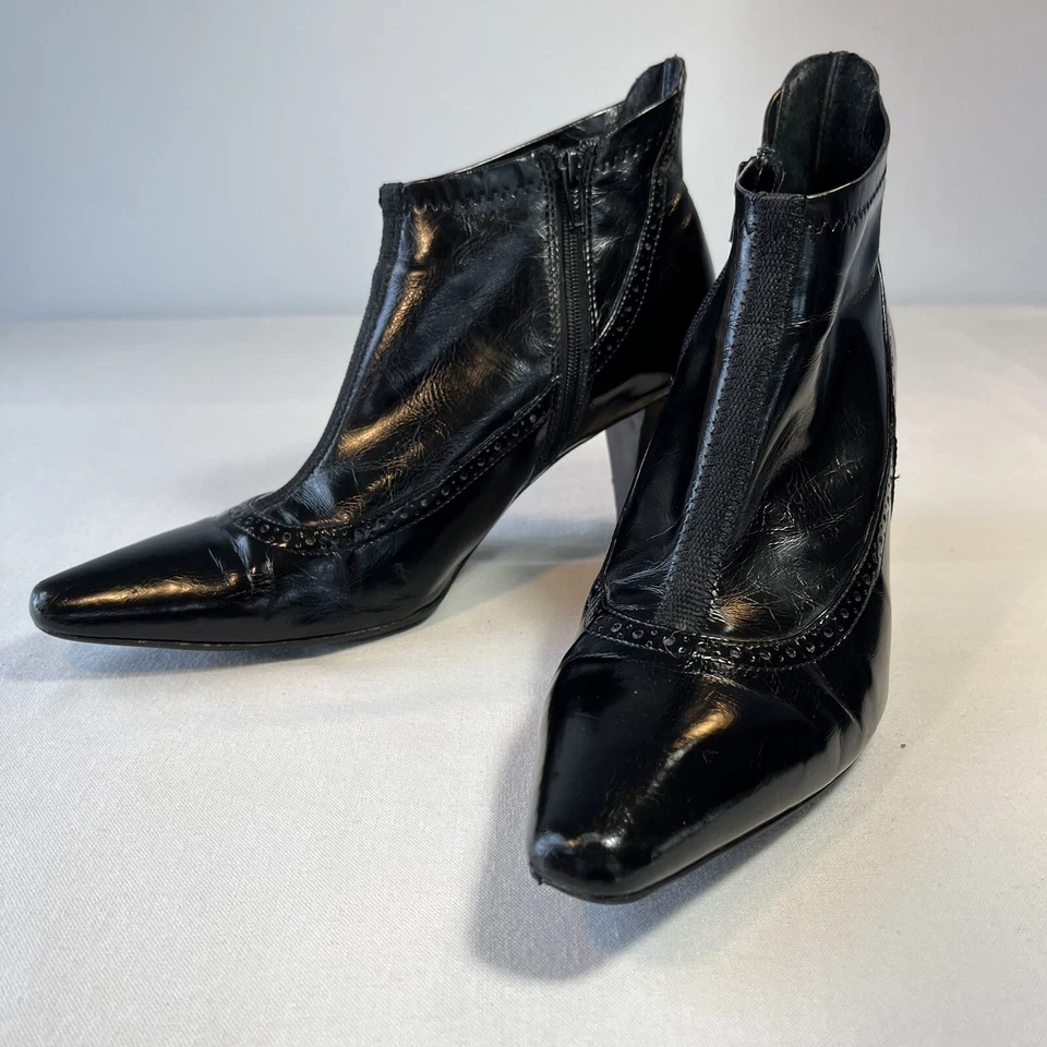 Franco Sarto Talla 8.5M Ruffina Negro Botines Puntera Cuadrada Imitación Charol Foto 1 de 4